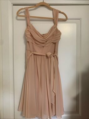 Vera Wang Blush Sleeveless Chiffon Midi Dress with Draped Bodice
